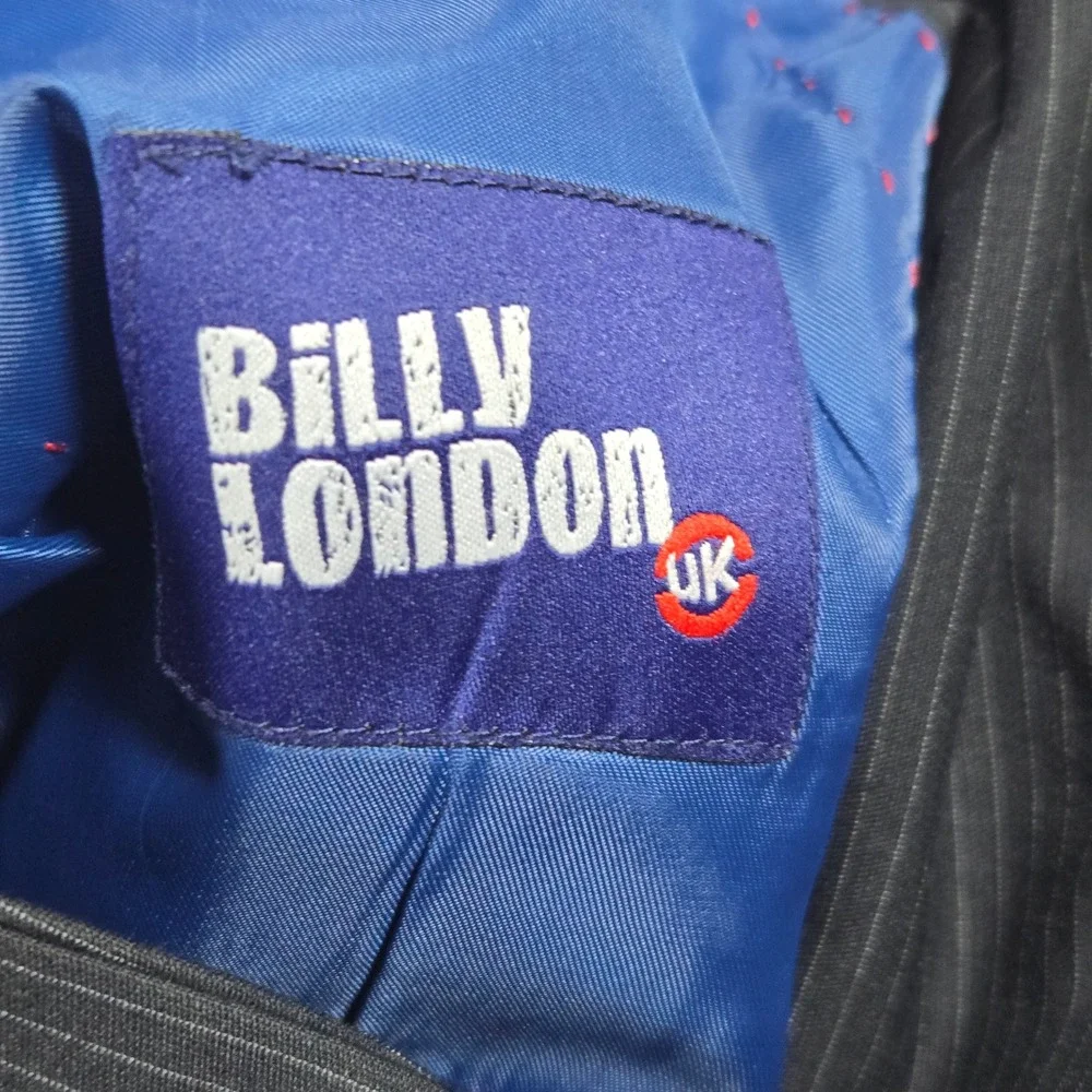 Billy London‎ Mens 40L Black Pinstripe 3-Button Double Vent Blazer Jacket